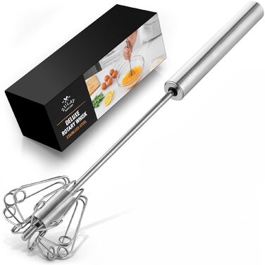 Zulay Kitchen: Ручний вінчик з нержавіючої сталі - автоматичний вінчик з пружинним механізмом, легке збивання яєць, тіста, молока, соусів, придатний для миття в посудомийній машині, стійкий до корозії, срібний