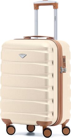 Чотирьохколісний валіза Flight Knight ABS з жорстким корпусом, ручна поклажа, розмір для авіакомпаній (British Airways, EasyJet), 56x45x25 см (55x35x25 см TSA), кремовий/бежевий колір
