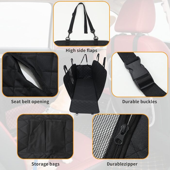 Захист для заднього сидіння автомобіля для собак, водовідштовхувальний, неслизький, з боковинами та віконцем, 137 x 147 см