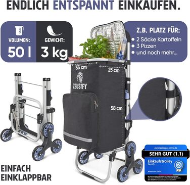 Складаний візок для покупок Hackenporsche з великим холодильним відсіком, 50 л, з колесами, водонепроникний, чорний