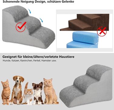 LIANTRAL Dog Stairs, 3 Steps Dog Ladder for Bed and Sofa made of High-Density Sponge, Cat Stairs Dog Ramp with Removable, Washable Cover and Pet Hair Remover Roller, 40 cm High