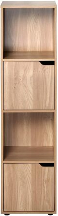 Calicosy - Regal with 4 compartments in wood-look finish - 2 sliding doors - Modular storage furniture - Solid and functional - Bedroom, living room, office - Contemporary design - B30.7 x D29 x H120cm