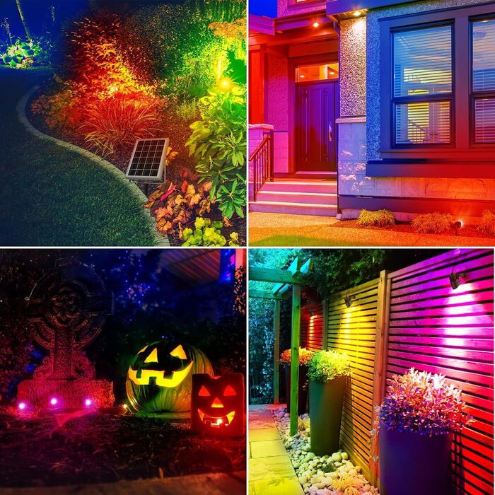 MEIKEE Solar Lights for Outdoors with Remote Control, 10 Colors, 30 Cycle Modes, Garden Lighting, Colorful, Auto ON/OFF Timer, Garden Light, IP66 Waterproof Solar Spotlights for Outdoors, Garden, Path, Trees, Balcony, 6 Pack