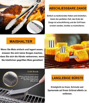 Набір гриль-посуду з нержавіючої сталі 20 предметів: щипці, лопатка, фартух для барбекю, кемпінгу та відпочинку на природі