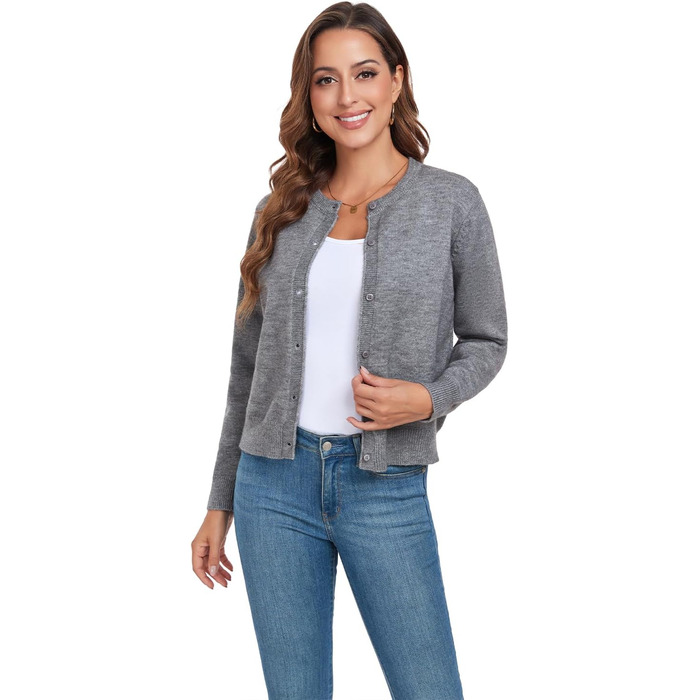 Кардиган жіночий KESSER Daen, сірий, розмір L, класичний, з ґудзиками, в'язаний, для осені/зими