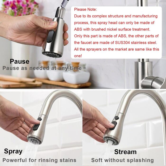 Кухонний змішувач з висувною лійкою, високопродуктивний, з трьома режимами, з нержавіючої сталі, з покриттям 