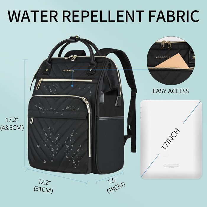 Рюкзак для ноутбука Vankean для жінок 15.6-16.2 дюймів з USB-портом, водонепроникний, для роботи/школи/подорожей, квітковий дизайн (стьобаний чорний)