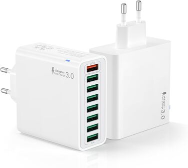 Мережевий адаптер USB 6 портів 33W з QC 3.0, білий (2 шт.) - для iPhone, iPad, Android
