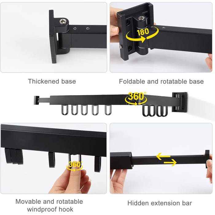 Настінна сушарка для білизни 120 см, висувна, складна, з вішалкою та 18 гачками для балкона, ванної кімнати, спальні, білого кольору