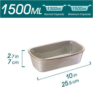 Casserole dish, PRESTI vancasso baking dish made of stoneware, 1-piece rectangular lasagna dish baking dish for bread, lasagna, pizza cake