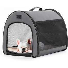 Складана переноска для собак та котів Petsfit сірого кольору S, з м'яким килимком та анти-відкривальною блискавкою