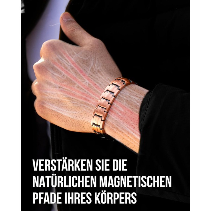 Браслет на руку чоловічий MagnetRX® з чистої міді – Магнітний браслет для чоловіків для магнітної терапії – Ідеально підходить при артриті та синдромі зап'ястного каналу – З інструментом для регулювання довжини (5 рівнів інтенсивності – EllipseMAX (5000 Г