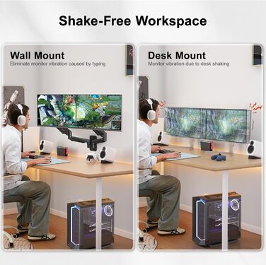 Кріплення для монітора HUANUO, 2 монітори, 17-32 дюйми, газ-амортизатор, VESA 75/100 мм, 8 кг, для геймінгу