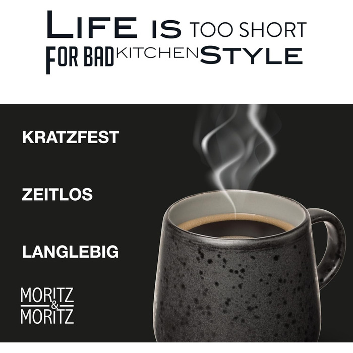 Набір чашок Moritz & Moritz SOLID UNI 6 персон сірий - Сучасний набір чашок з порцеляни - Можливе використання в мікрохвильовій печі та посудомийній машині - Чашки з ручкою для кави, чаю, гарячого шоколаду, капучино (6 шт.) сірий колір