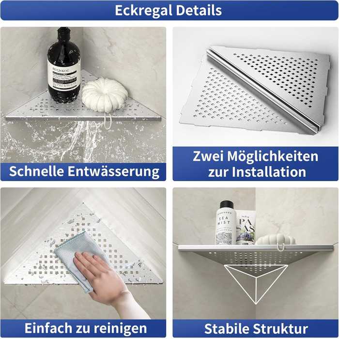 Поличка для душу Eck з нержавіючої сталі 304, 2 шт. для ванної кімнати, сітчаста, для плитки, монтажна, срібна