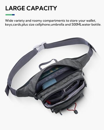 WATERFLY Поясна сумка на пояс для чоловіків та жінок, спортивна, для бігу, фітнесу, тренувань, походів (Сіра)