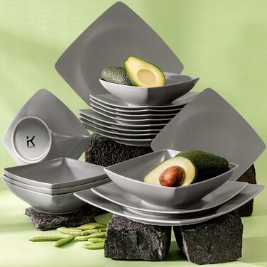 Сервіз Konsimo для 6 осіб: 18-ти частинний набір тарілок EPIRI - сучасний сервіз з кераміки сірого кольору