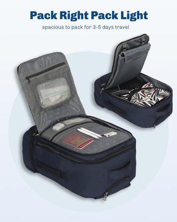 Рюкзак-валіза Hynes Eagle 42L з колесами для подорожей та бізнесу, 54x35x23 см, блакитний, 2024.