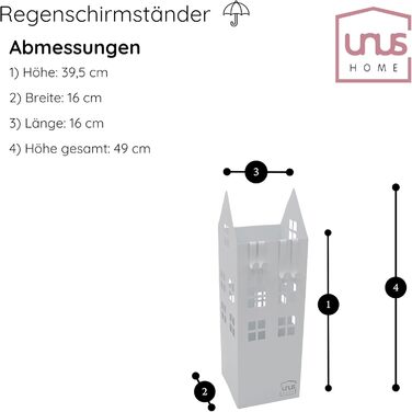 Стійка для парасоль з піддоном для води, 4 гачки, 16x16x49 см, білий колір, UNUS