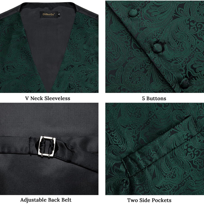 Костюмний аксесуар для чоловіків DiBanGu: 7-елементний комплект з краваткою, краватковою шпилькою та нагрудником, підходить для ділових костюмів та вечірнього одягу (Смарагдово-зелений та Чорний)