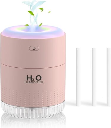 Зволожувач повітря SZO Mini з LED-підсвіткою, автовимкнення та 2 режимами, для авто, спальні, офісу, білий (блідо-рожевий)
