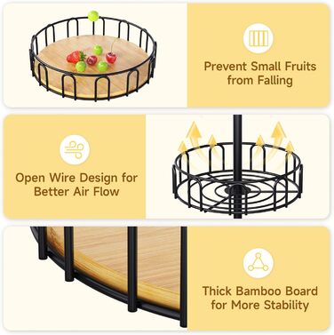 Організатор для фруктів та овочів PouHenier з 3 ярусами та 2 гачками, чорний