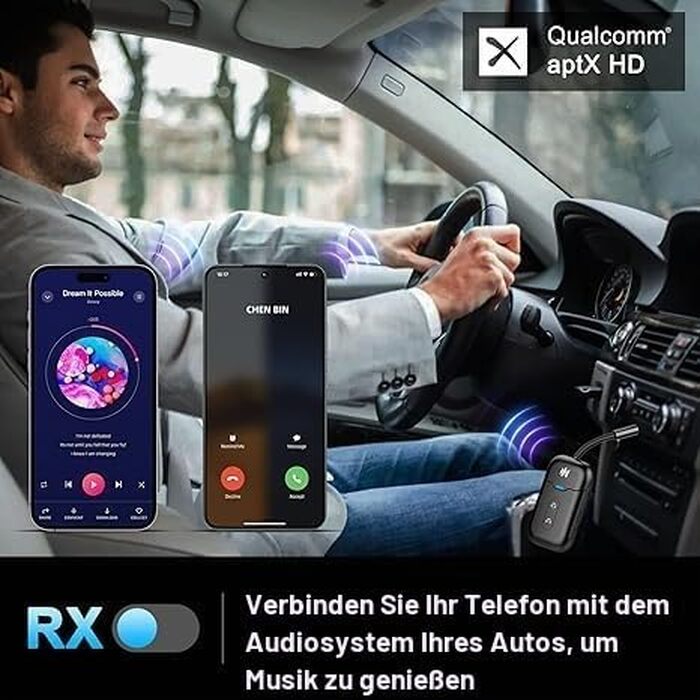 Bluetooth-адаптер 2-в-1 для літака (трансмітер та ресивер) з підтримкою aptX, роз'єм 3.5 мм Jack, версія 5.4, чорний