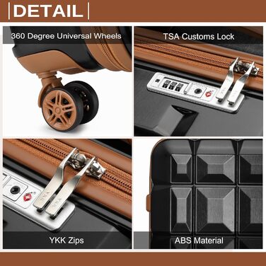 Набір валіз KONO 2 в 1: велика валіза (54 см) та косметичка, чорний/коричневий