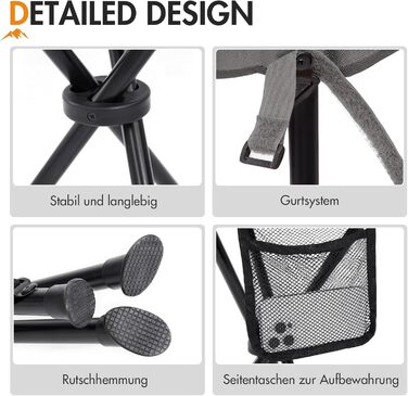 Складний туристичний стільчик з кишенею для риболовлі, кемпінгу та пікніків. Чорний, 53.3 см, до 102 кг.