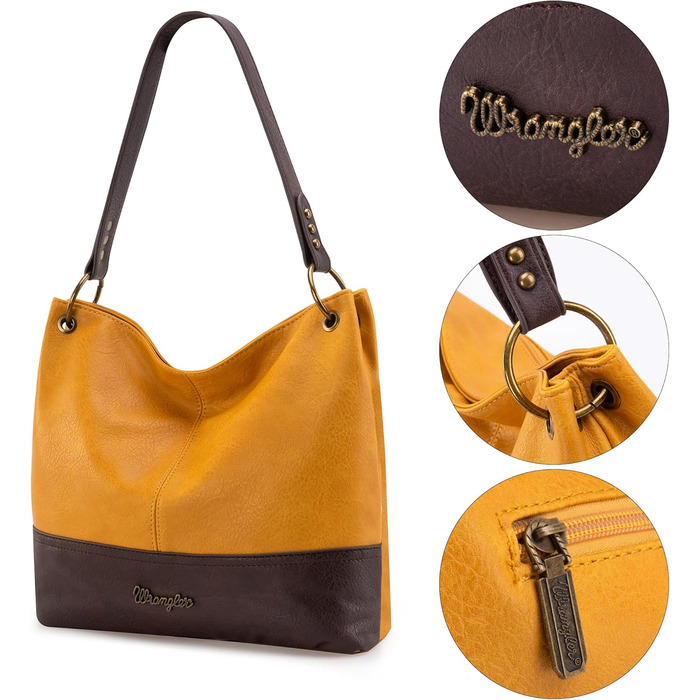 Сумка жіноча Wrangler Hobo двоколірна жовта з екошкіри з ручкою та плечовим ременем