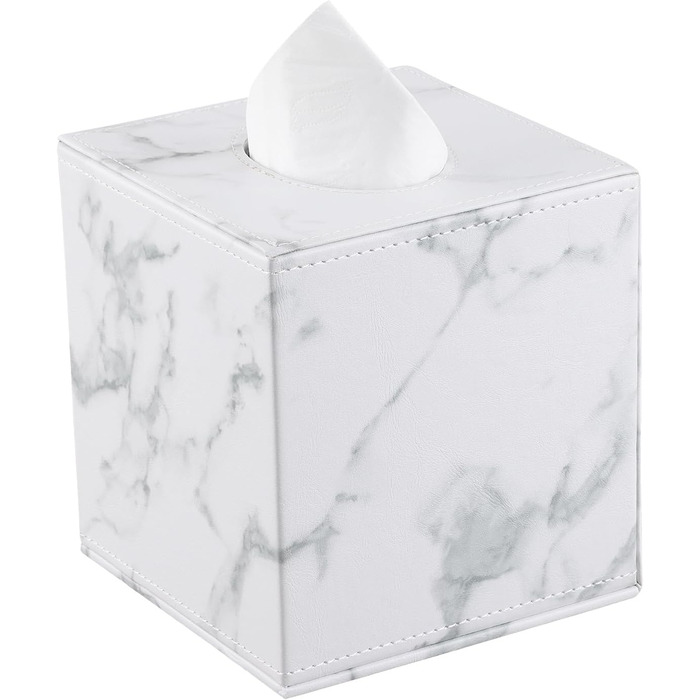 KINGFOM Скляна коробочка для серветок, шкіра PU, для авто, офісу, ванної кімнати, спальні (Мрамор)