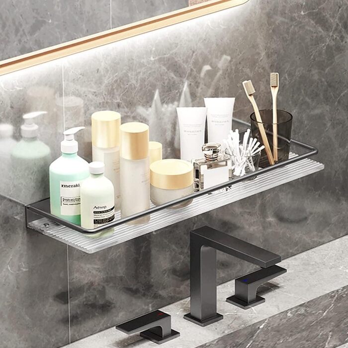 Acrylic Bathroom Shelf with Adhesive Wall Mount, 30 cm, Shower Shelf for Bathroom