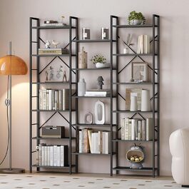 Книжкова шафа Hzuaneri з 17 полицями, 6 ярусів, регульовані полиці, 24x152x186 см, навантаження 340 кг, чорна з деревною текстурою, для вітальні та офісу