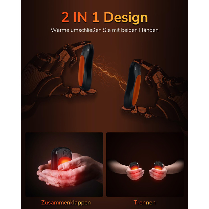 Електричний гріє для рук, перезаряджуваний, USB, набір 2 шт. (Помаранчевий)