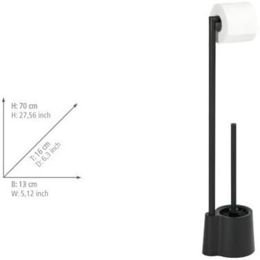 Набір для туалету WENKO Avola, чорний матовий, з тримачем для туалетного паперу та щіткою, з нержавіючої сталі та пластику, 13 x 70 x 16 см