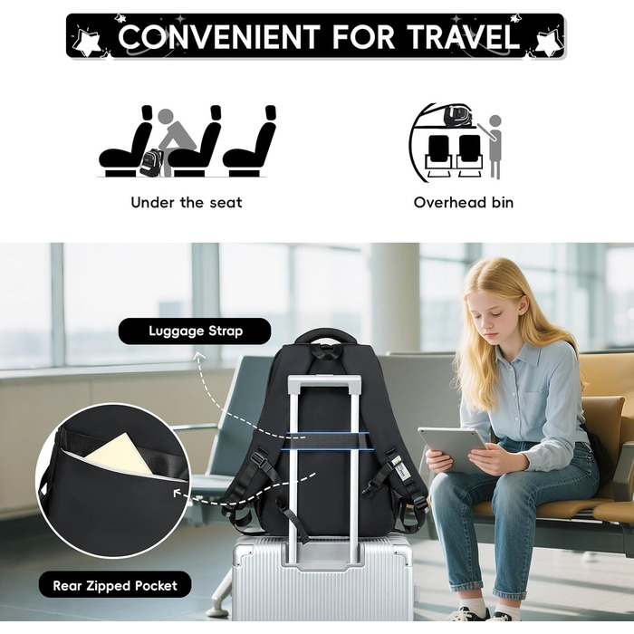 Шкільний рюкзак Tanou для підлітків, рюкзак для школи, великий шкільний ранець для дівчаток 4-12 класів, водонепроникний, зручний денний рюкзак для початкової, середньої та вищої школи (Чорний)