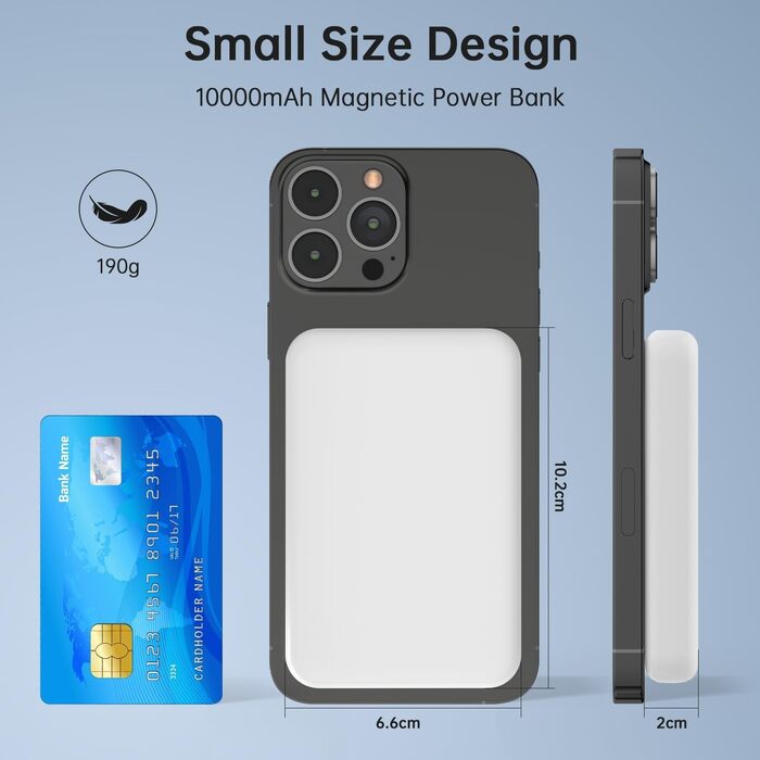 Магнітний бездротовий Power Bank 10000mAh 20W з швидкою зарядкою для iPhone 17 16 15 14 13 12 Pro Max, iPad, Samsung Galaxy