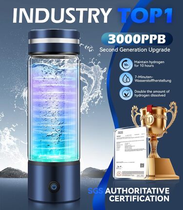 Генератор водневої води у пляшці, 420 мл, SGS сертифікований, 3000 PPB, без хлору та озону, гідрогенатор для питної води