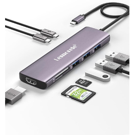 Док-станція Lemorele Upgrade 2025: USB-C/A, 10Gbps, 3 монітори, 14 в 1, HDMI 4K, Ethernet, USB 3.2/2.0, VGA, Type-C 3.1, PD 100W, Audio, SD/TF, для Windows, MacBook (фіолетовий)