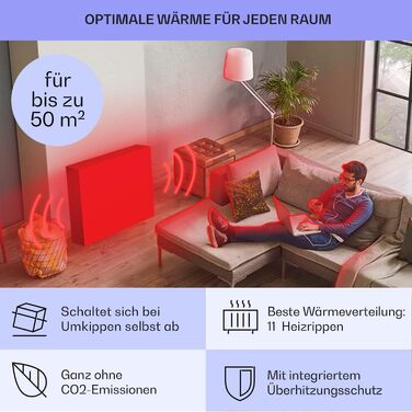 Електричний масляний радіатор Klarstein 2500W з термостатом та Wi-Fi, мобільний, чорний