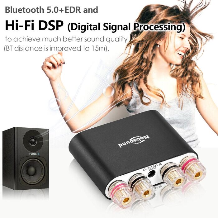 Nobsound NS-10G PRO стерео підсилювач Hi-Fi DSP 2x100Вт, Bluetooth 5.0, 2-канальний міні аудіо підсилювач для домашніх колонок, цифровий, чорний, з блоком живлення