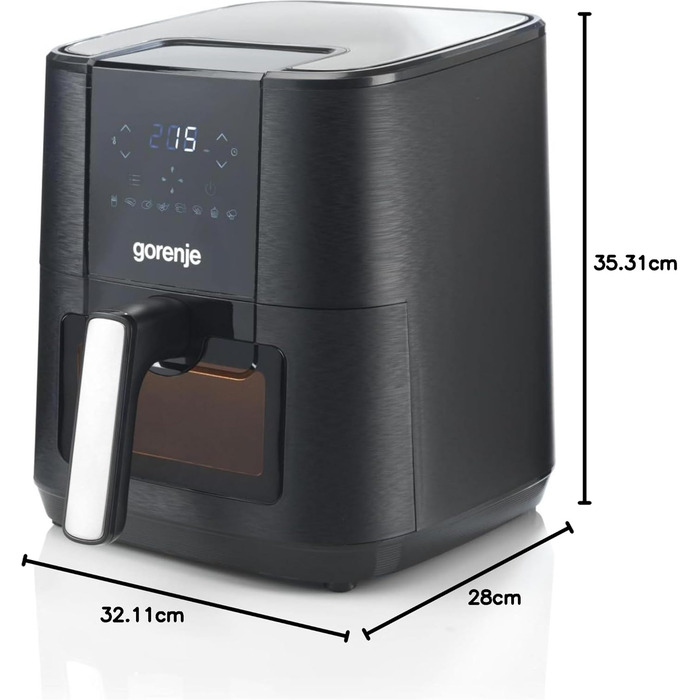 Аерофритюрниця Gorenje AF1350DWB, 1350 Вт, чаша 5.4 л з вікном, 8 автоматичних програм, антипригарне покриття, LED-дисплей, чорна