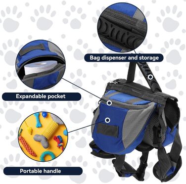 Рюкзак для собак Cyrank: набір посуду, жилет, сумка для їжі та води, рюкзак для собак, жилет для собак, сумка для їжі та води для собак, туристичний рюкзак для собак з світловідбиваючими смугами, жилет для собак, для великих собак (M)