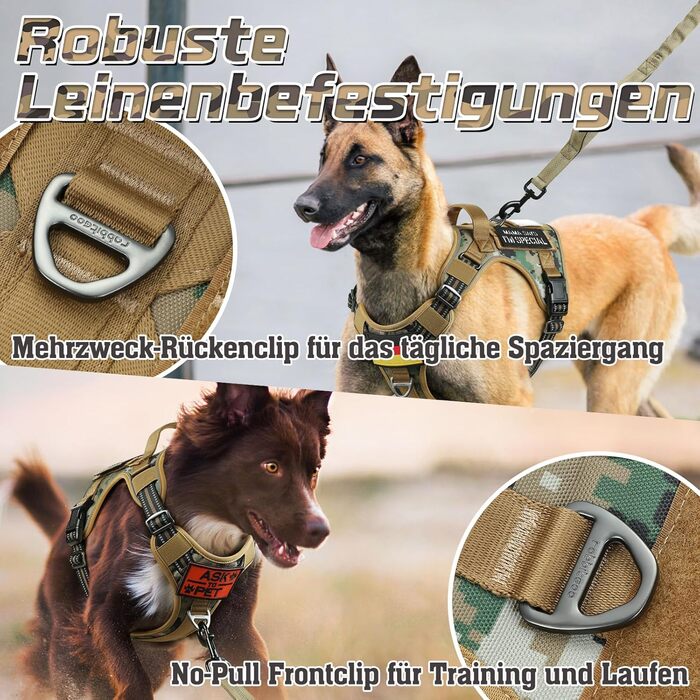 Нагрудник для собак Rabbitgoo середнього розміру, анти-тяга, регульований, з ручками, міцний, тактичний, з металевими пряжками, камуфляжний, коричневий (M, 1 шт.)