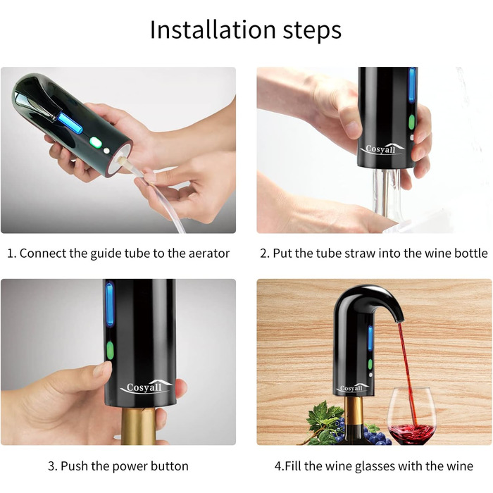 Cosyall Electric Wine Decanter, Electric Wine Aerator, One-Button Automatic Wine Dispenser, Fast Oxygen Enrichment for Red Wine, Wine Enhancer for Family Gatherings Gift (Black)