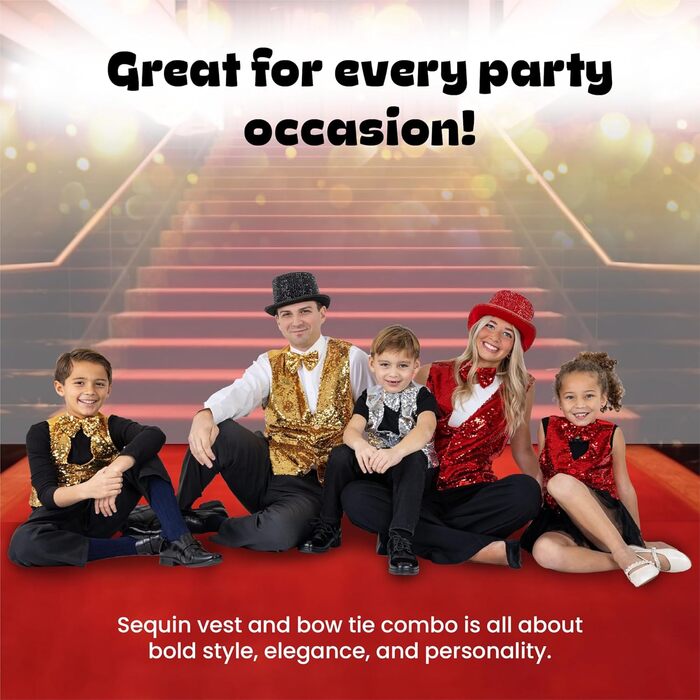 Блестяча жилетка з паєтками Dress Up America з краваткою - золота, V-подібний виріз для чоловіків