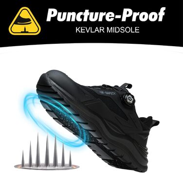 Робочі черевики чоловічі/жіночі, захисні черевики зі сталевою капами, легкі, неслизькі, дихаючі, водонепроникні, літні, чорні. Розмір 47 EU (відповідає 46.5 M105)
