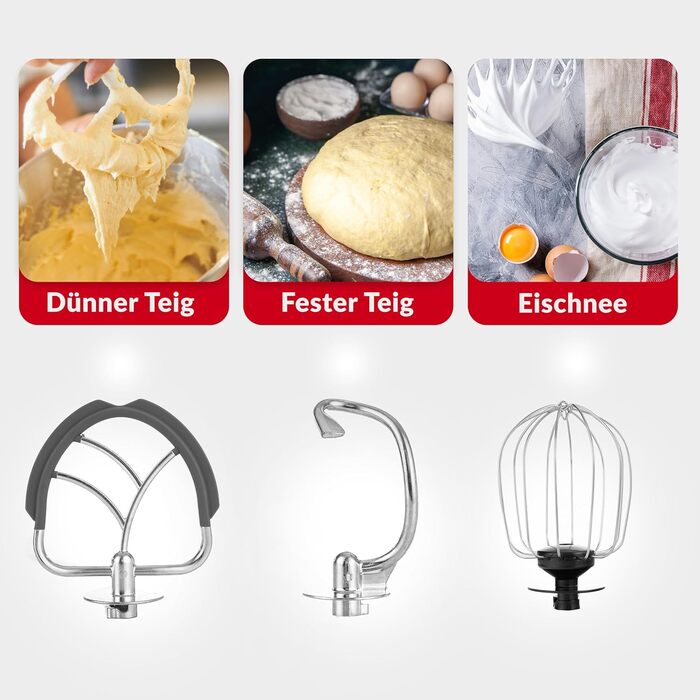 Кухонна машина Lehmann з дисплеєм, 12 швидкостей, функція ферментації з підігрівом, вбудована вага, таймер, міксер з 3 насадками та 5л чашею