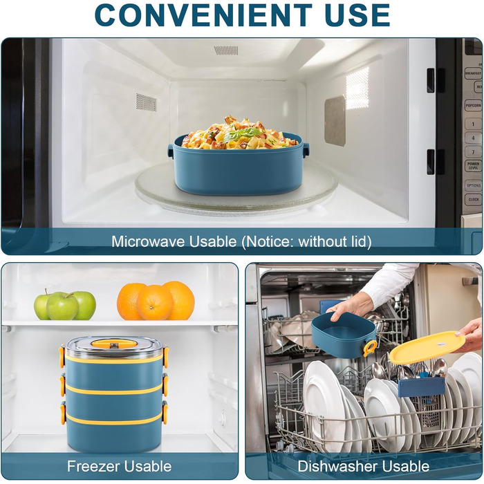 Ланчбокс 3 в 1 з відділеннями, Бенто-бокс 2800мл з сумкою, вилка та ложка, багаторівневий, водонепроникний, для дітей та дорослих, BPA Free, підходить для мікрохвильової печі (зелений)