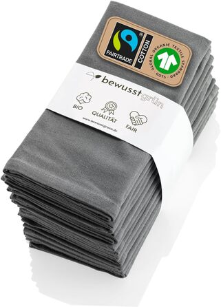 BewusstGrün I 12 Fair & Sustainable Cloth Napkins + Folding Instructions | 100% Organic Cotton | 45x45 cm Gray